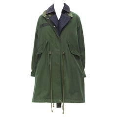 SACAI blue denim military green cotton faux layered deconstructed coat JP1 S