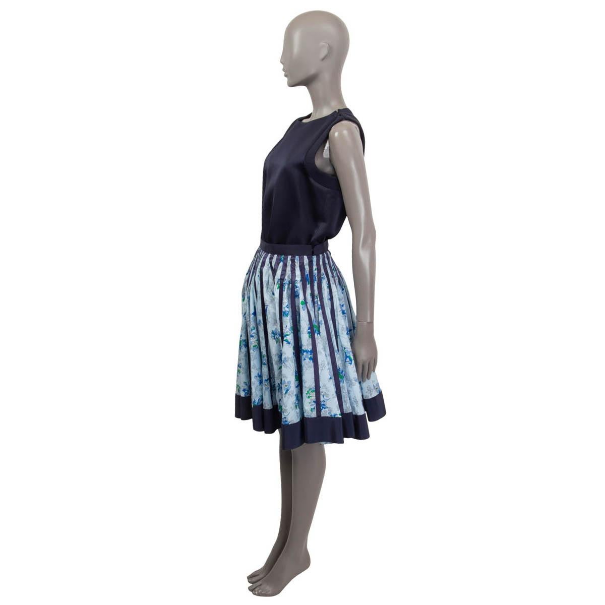 Black SACAI blue silk 2014 FLORAL PLEATED APRON Dress 3 S For Sale