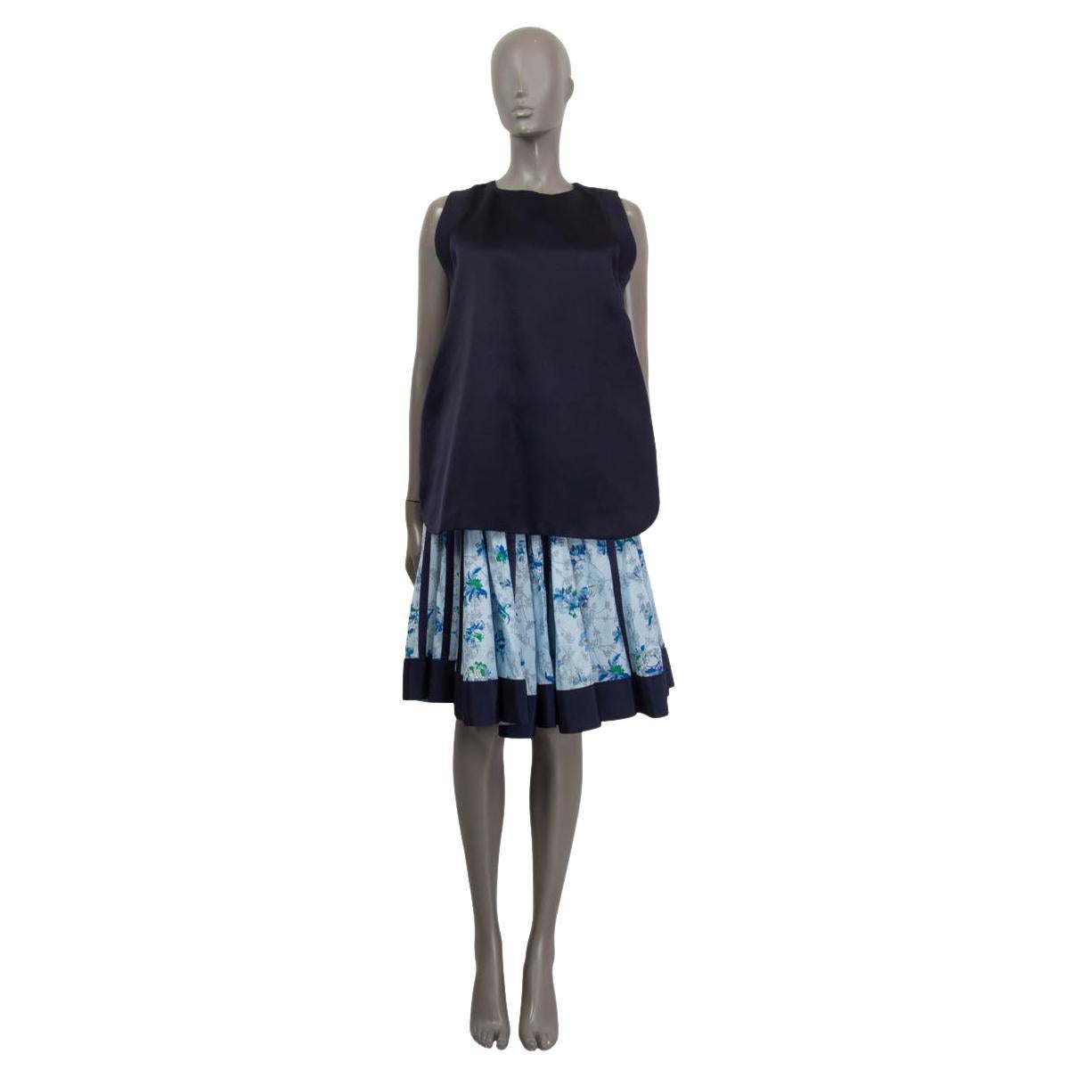 SACAI blue silk 2014 FLORAL PLEATED APRON Dress 3 S For Sale