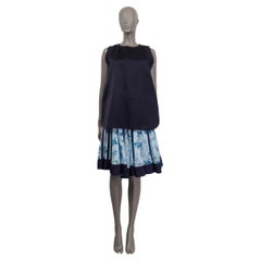 SACAI blue silk 2014 FLORAL PLEATED APRON Dress 3 S