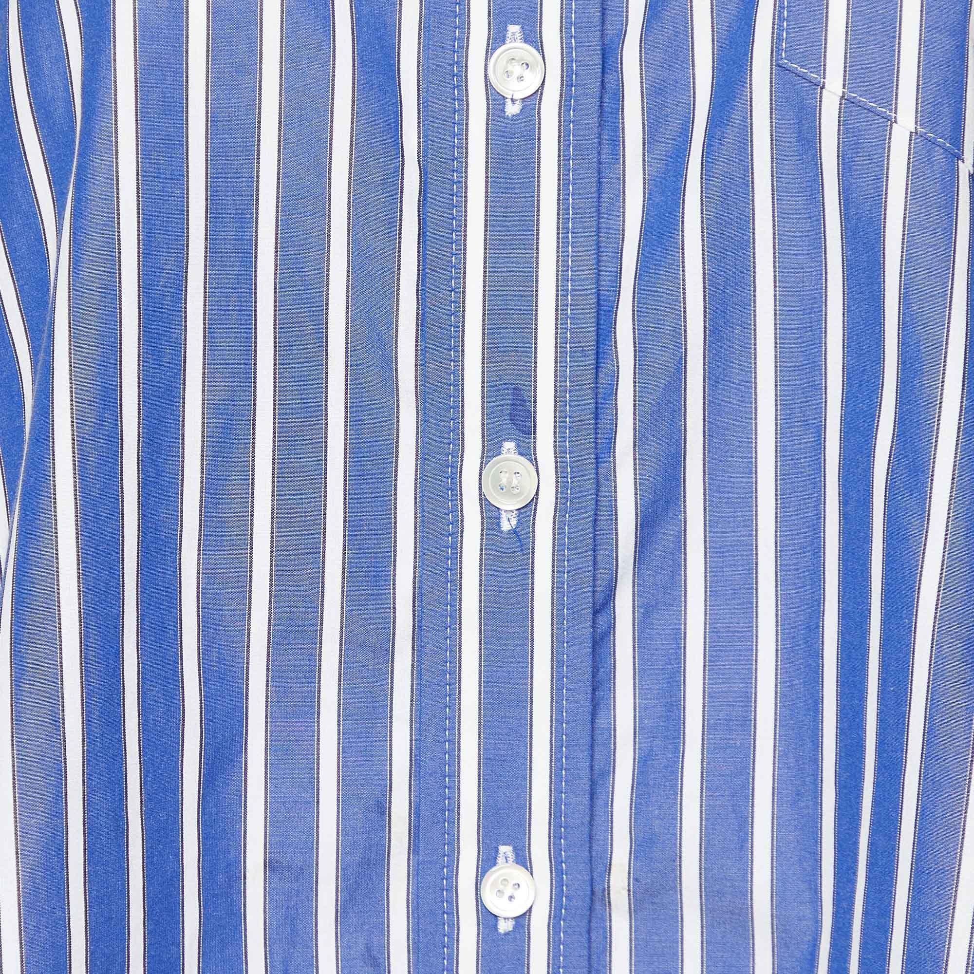 Sacai Blue Striped Cotton Poplin Flared Shirt S In Good Condition For Sale In Dubai, Al Qouz 2