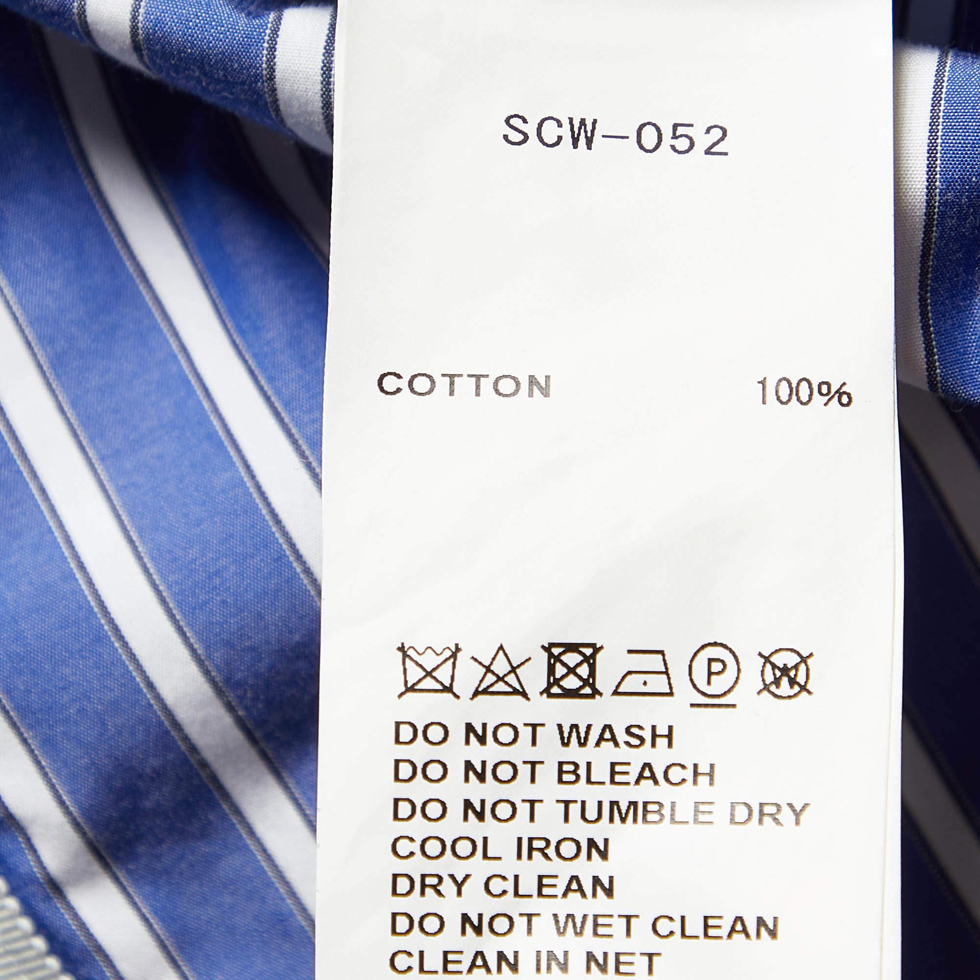 Sacai Blue Striped Cotton Poplin Flared Shirt S For Sale 1