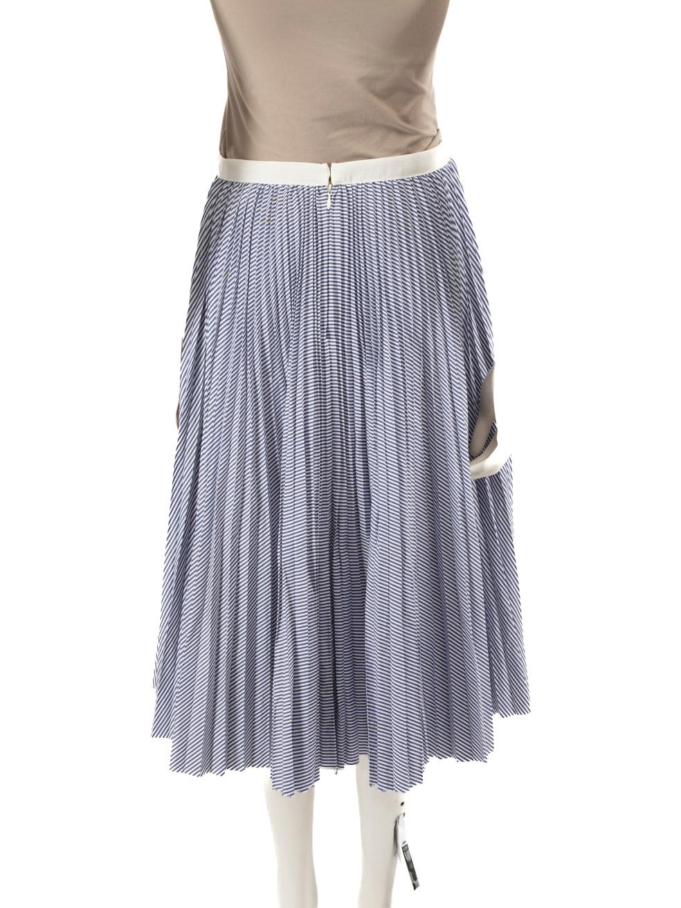 Gray Sacai Blue Striped Pleated Midi Skirt Size S For Sale