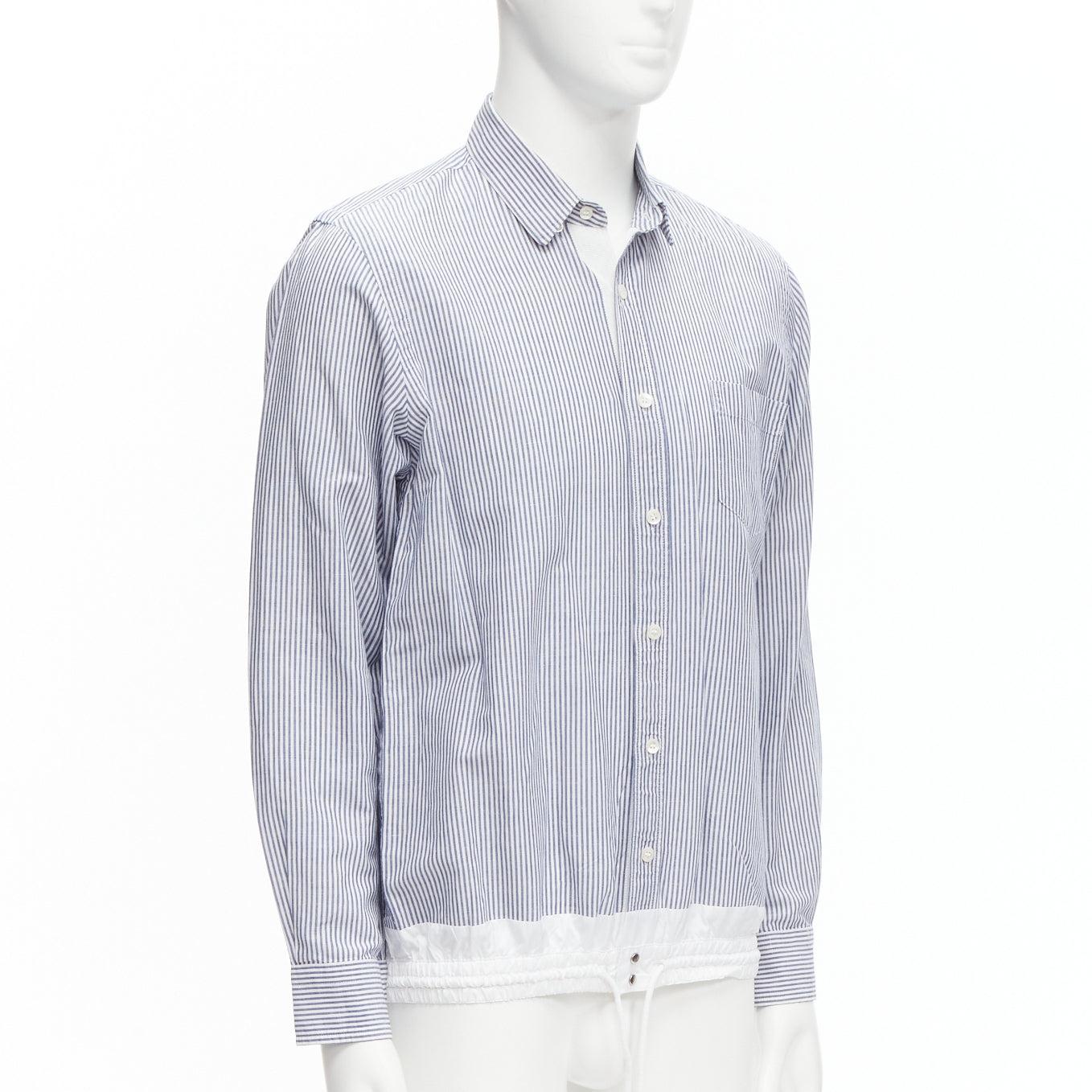 Gray SACAI blue white striped cotton linen nylon drawstring shirt JP2 M For Sale