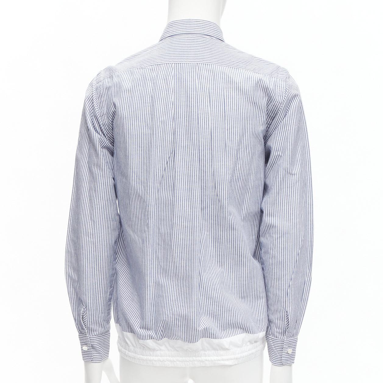 Men's SACAI blue white striped cotton linen nylon drawstring shirt JP2 M For Sale