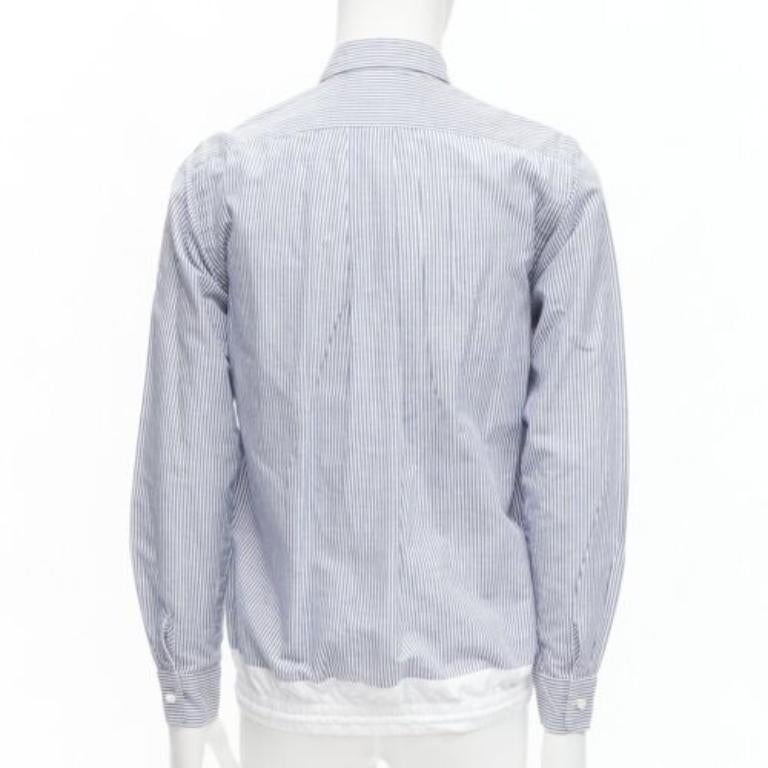 Men's SACAI blue white striped cotton linen nylon drawstring shirt JP2 M