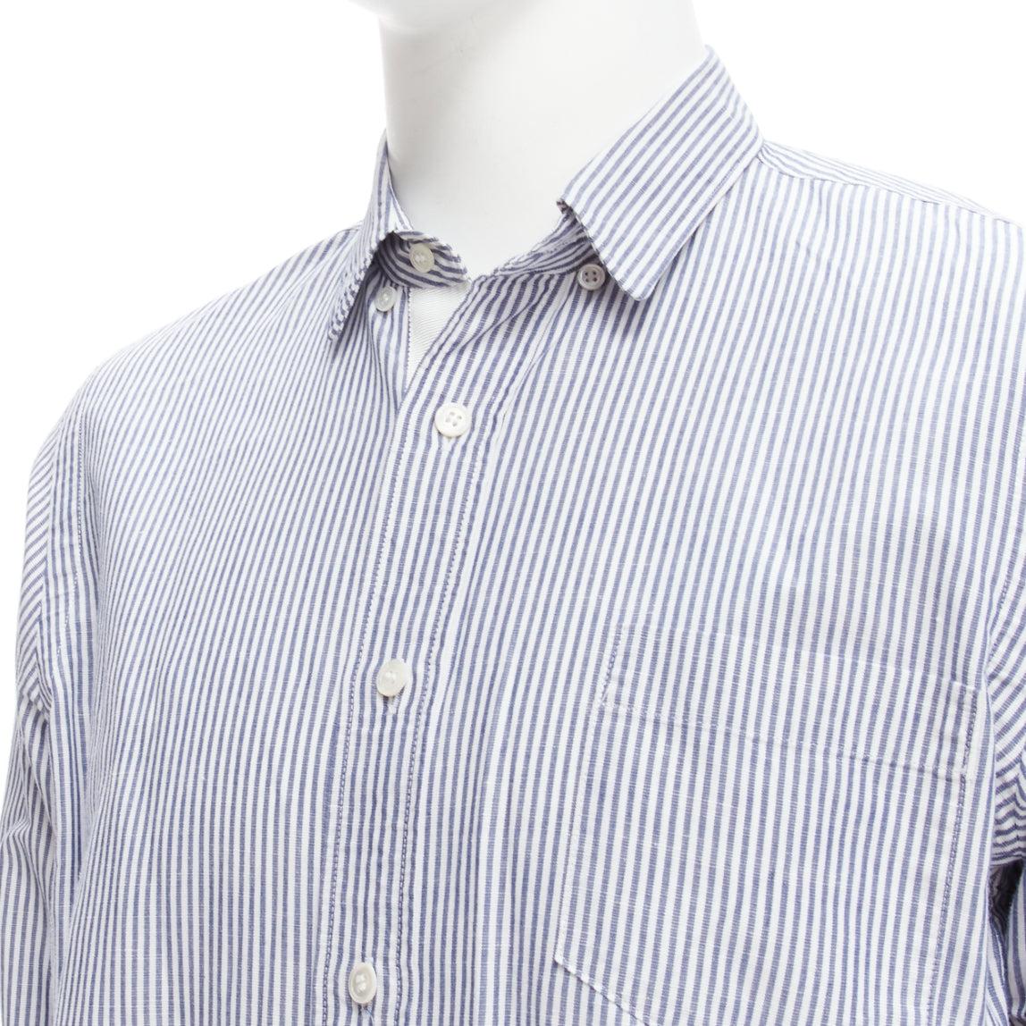 SACAI blue white striped cotton linen nylon drawstring shirt JP2 M For Sale 2