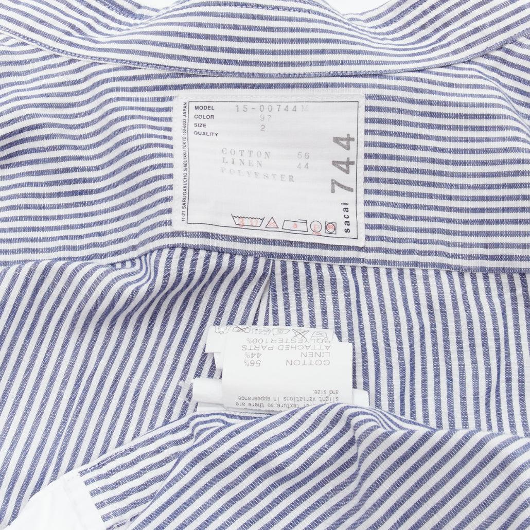 SACAI blue white striped cotton linen nylon drawstring shirt JP2 M For Sale 3