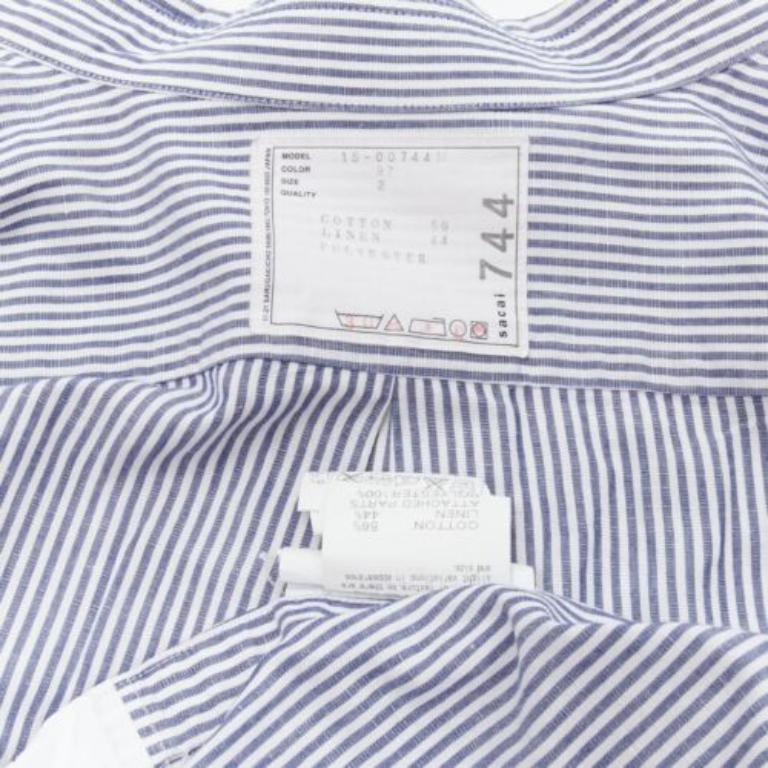 SACAI blue white striped cotton linen nylon drawstring shirt JP2 M 3