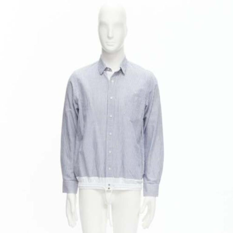 SACAI blue white striped cotton linen nylon drawstring shirt JP2 M 4
