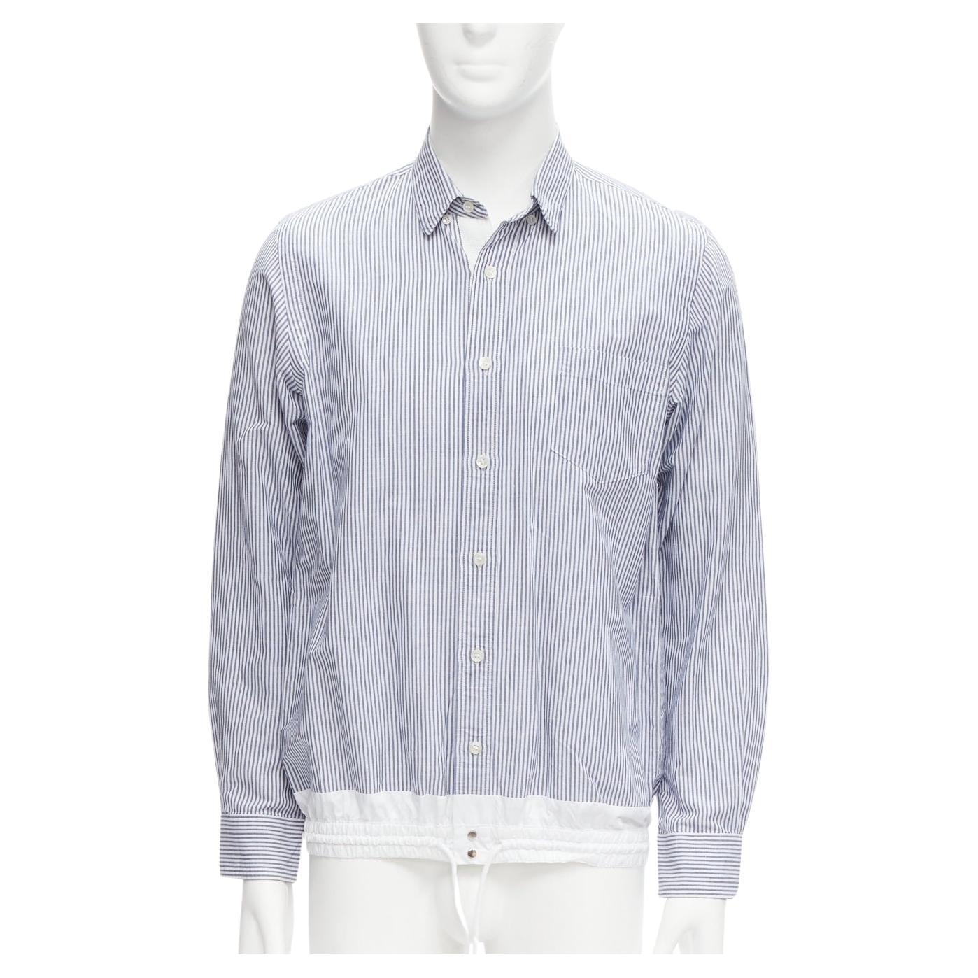 SACAI blue white striped cotton linen nylon drawstring shirt JP2 M For Sale