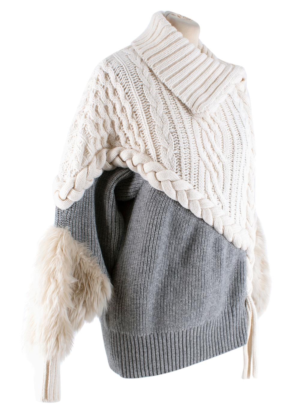 Gray Sacai Braided Cable Knit Faux-fur-cuff Jacket In 159 Owh Gre 2 - Size XXS