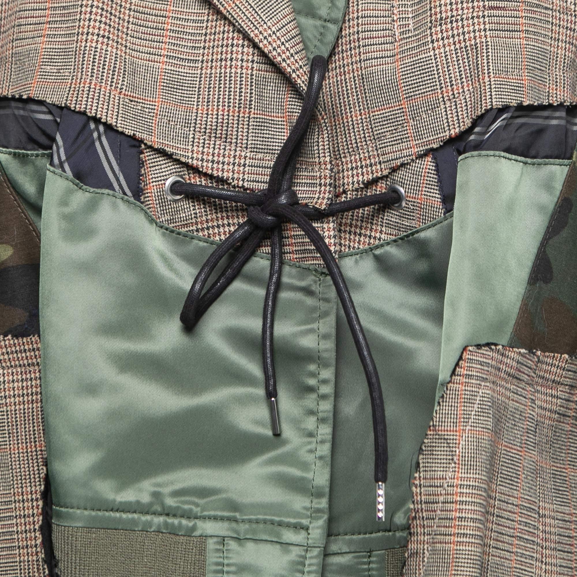 Sacai Brown/Green Glencheck Striped Cotton Blouson Jacket M In New Condition In Dubai, Al Qouz 2