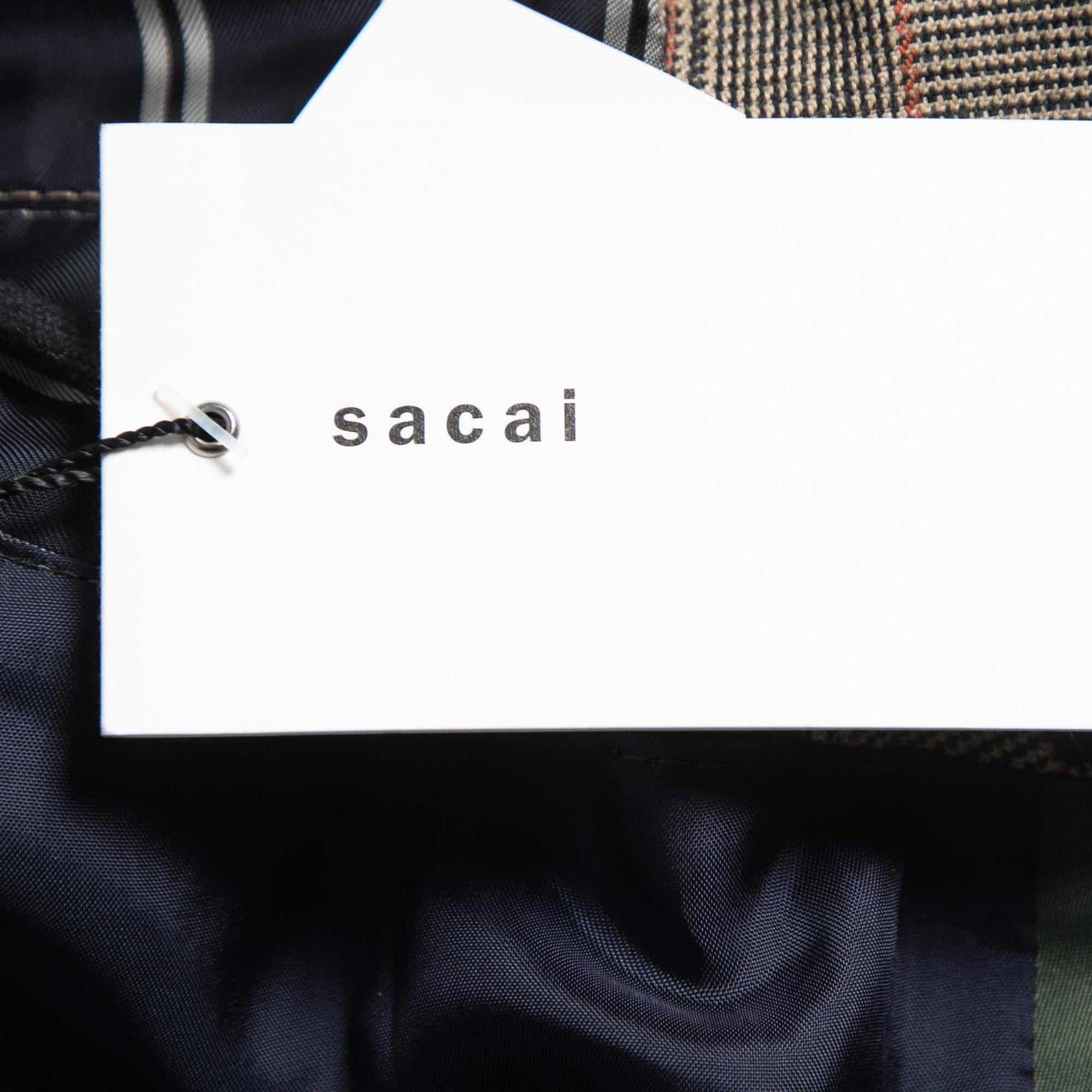 Sacai Brown/Green Glencheck Striped Cotton Blouson Jacket M 1