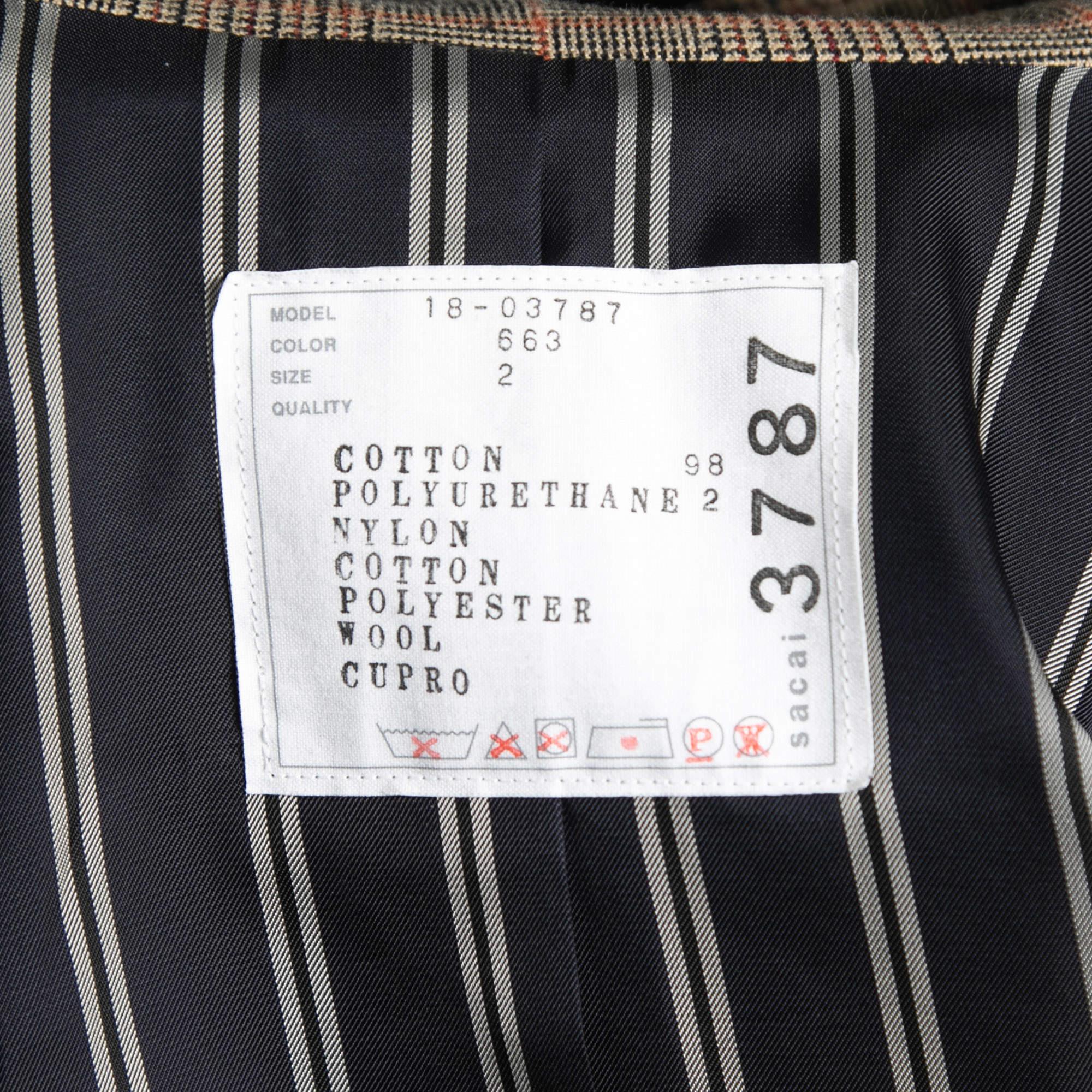 Sacai Brown/Green Glencheck Striped Cotton Blouson Jacket M 3