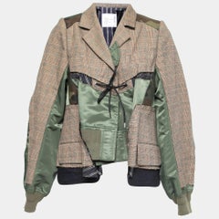 Sacai Brown/Green Glencheck gestreifte Baumwoll-Blousonjacke M