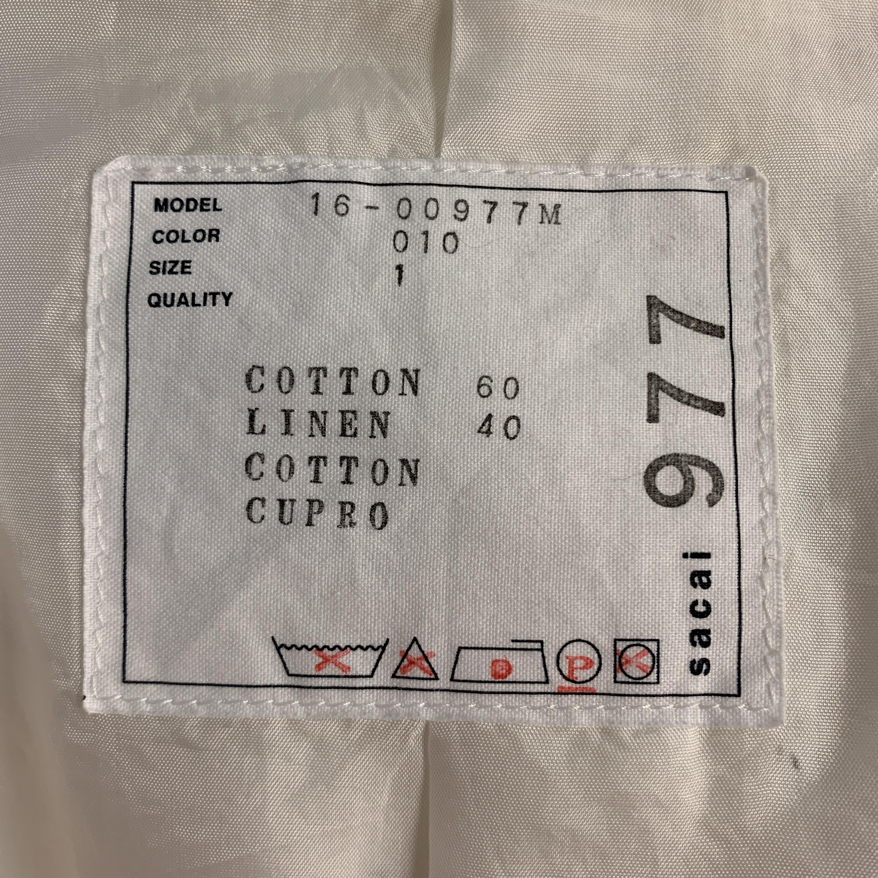 SACAI Chest Size S Off White Cotton / Linen Notch Lapel Panel Ruffle Sport Coat 7