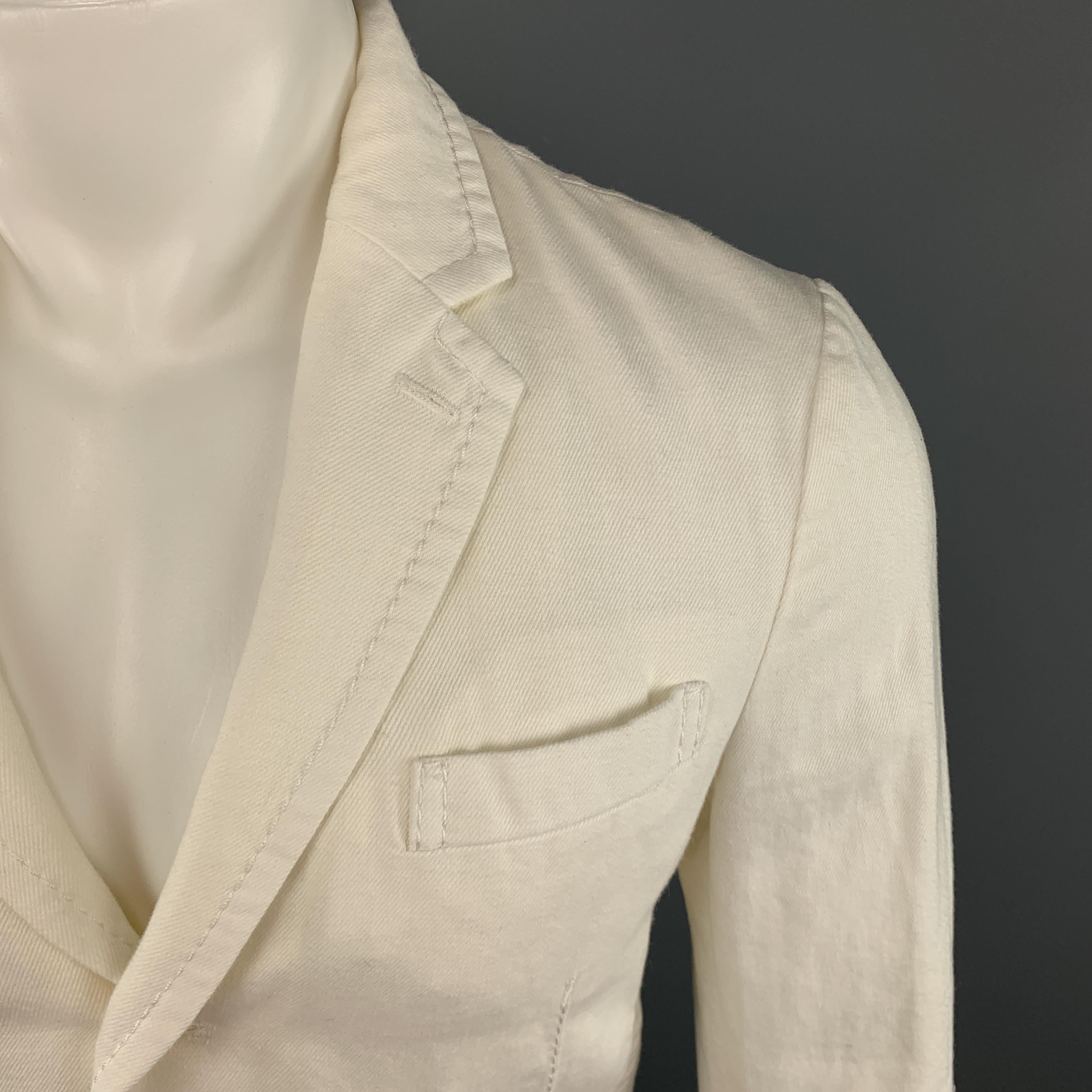 Men's SACAI Chest Size S Off White Cotton / Linen Notch Lapel Panel Ruffle Sport Coat