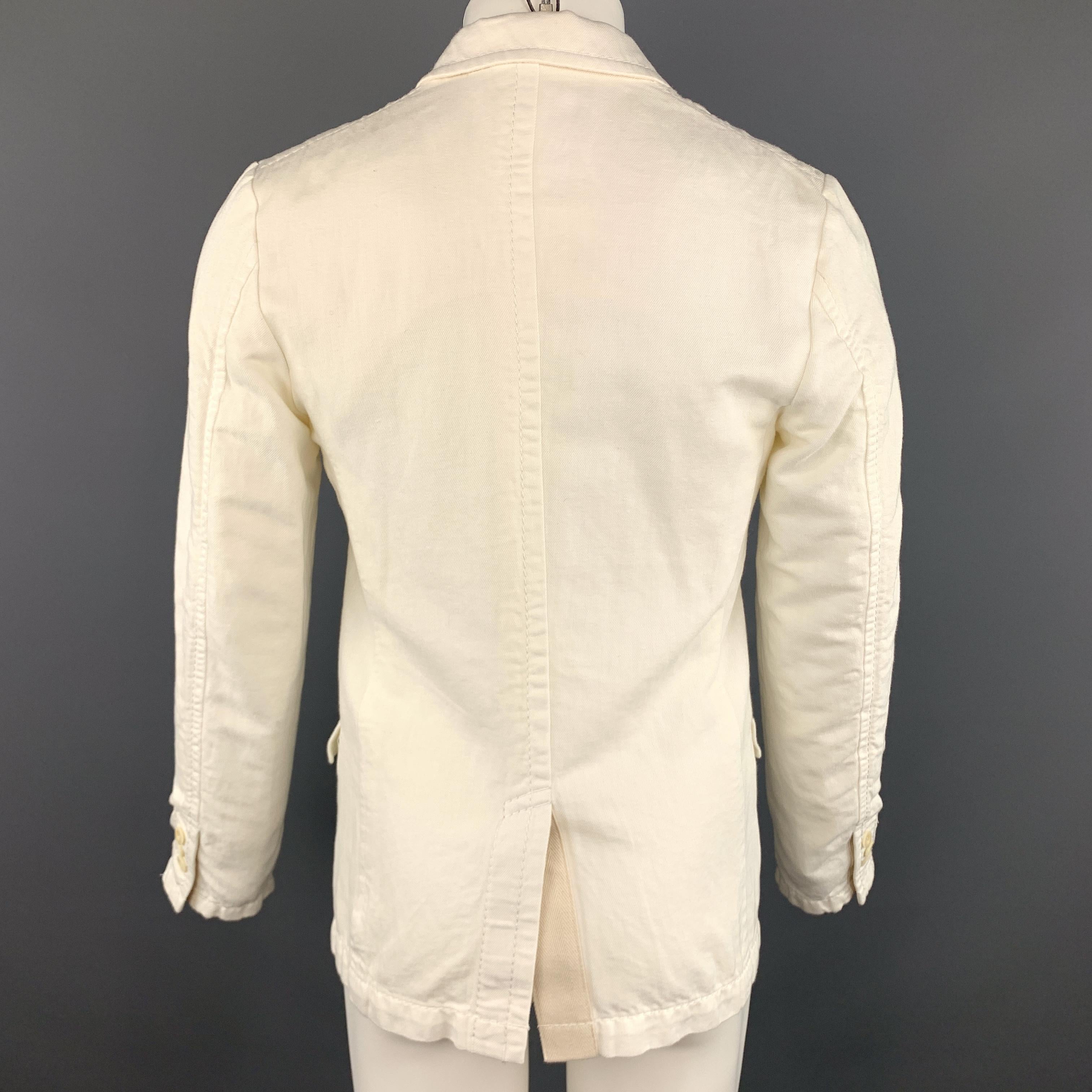 SACAI Chest Size S Off White Cotton / Linen Notch Lapel Panel Ruffle Sport Coat 2
