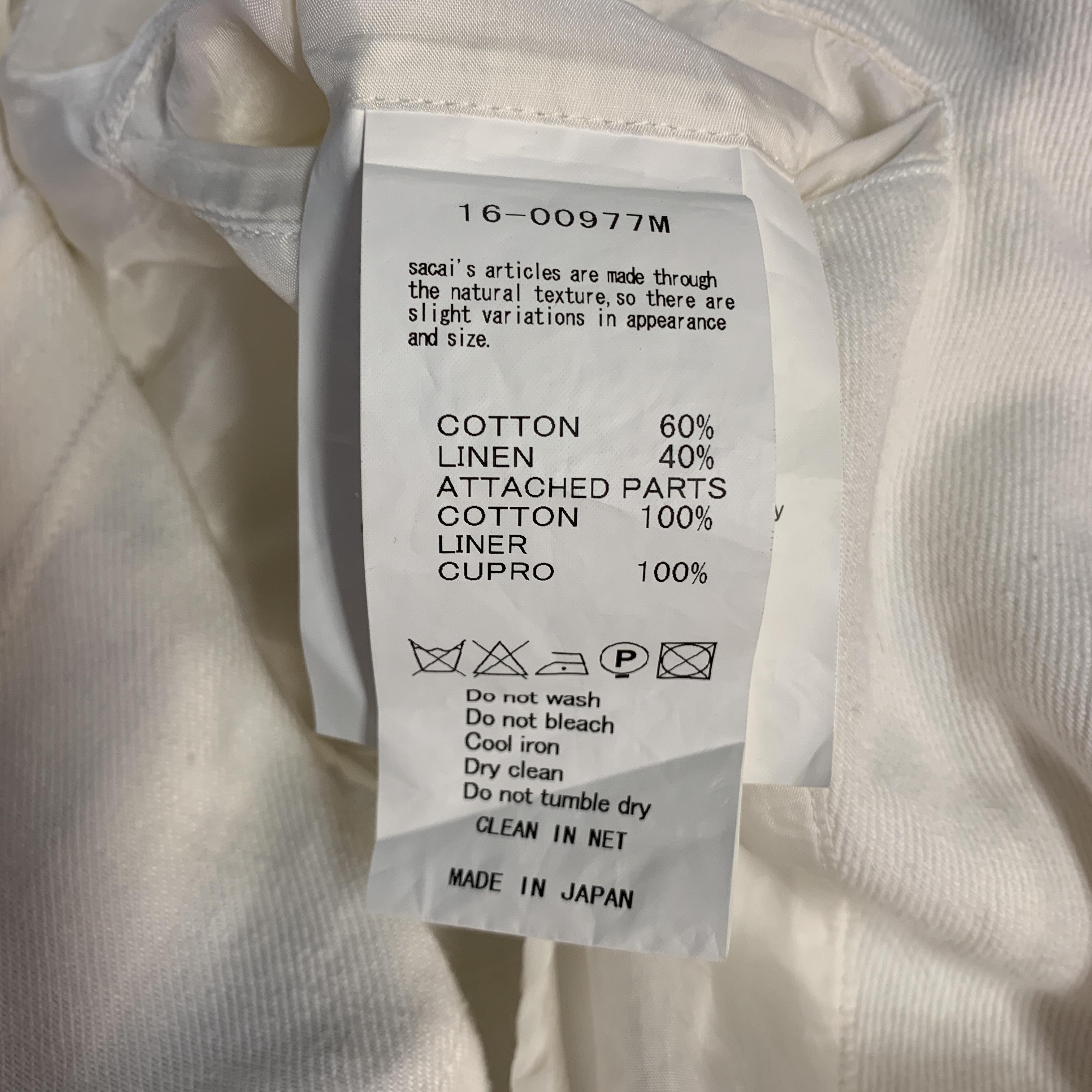 SACAI Chest Size S Off White Cotton / Linen Notch Lapel Panel Ruffle Sport Coat 6