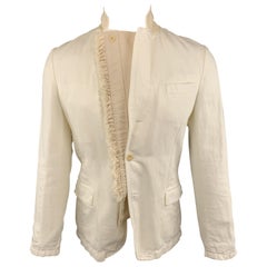 SACAI Chest Size S Off White Cotton / Linen Notch Lapel Panel Ruffle Sport Coat