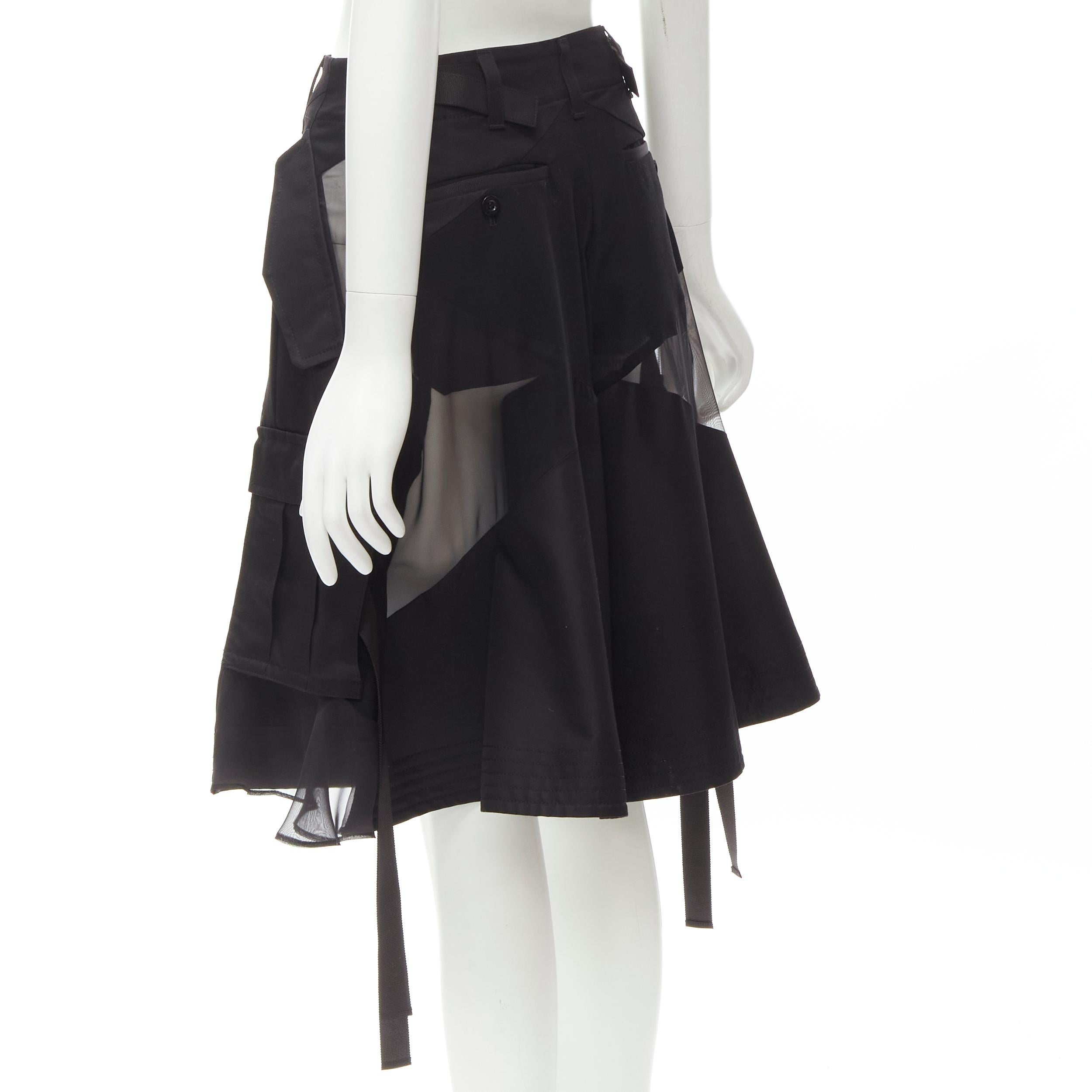 SACAI Chitose Abe black deconstructed sheer panel wide skirt flared shorts S 2