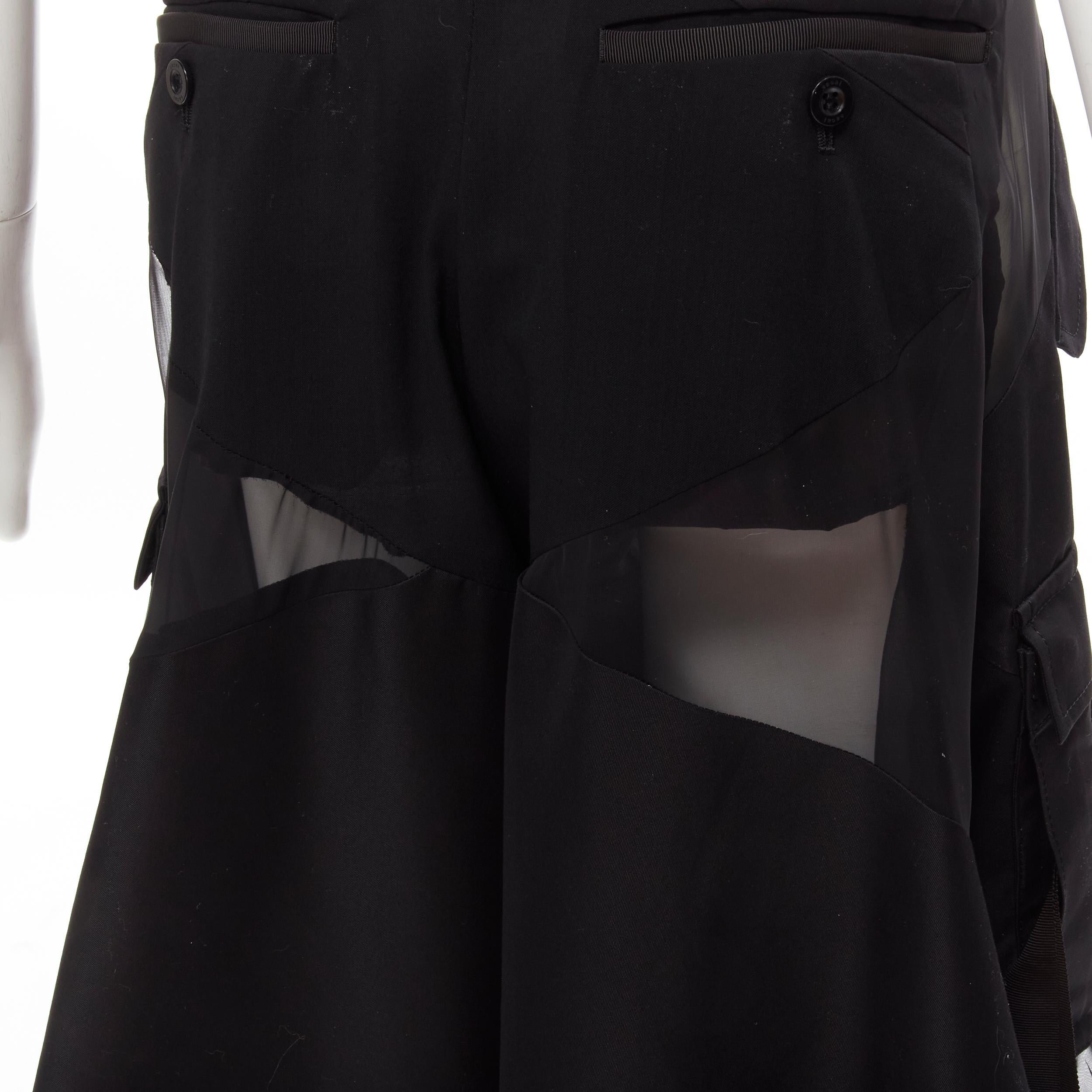 SACAI Chitose Abe black deconstructed sheer panel wide skirt flared shorts S 4