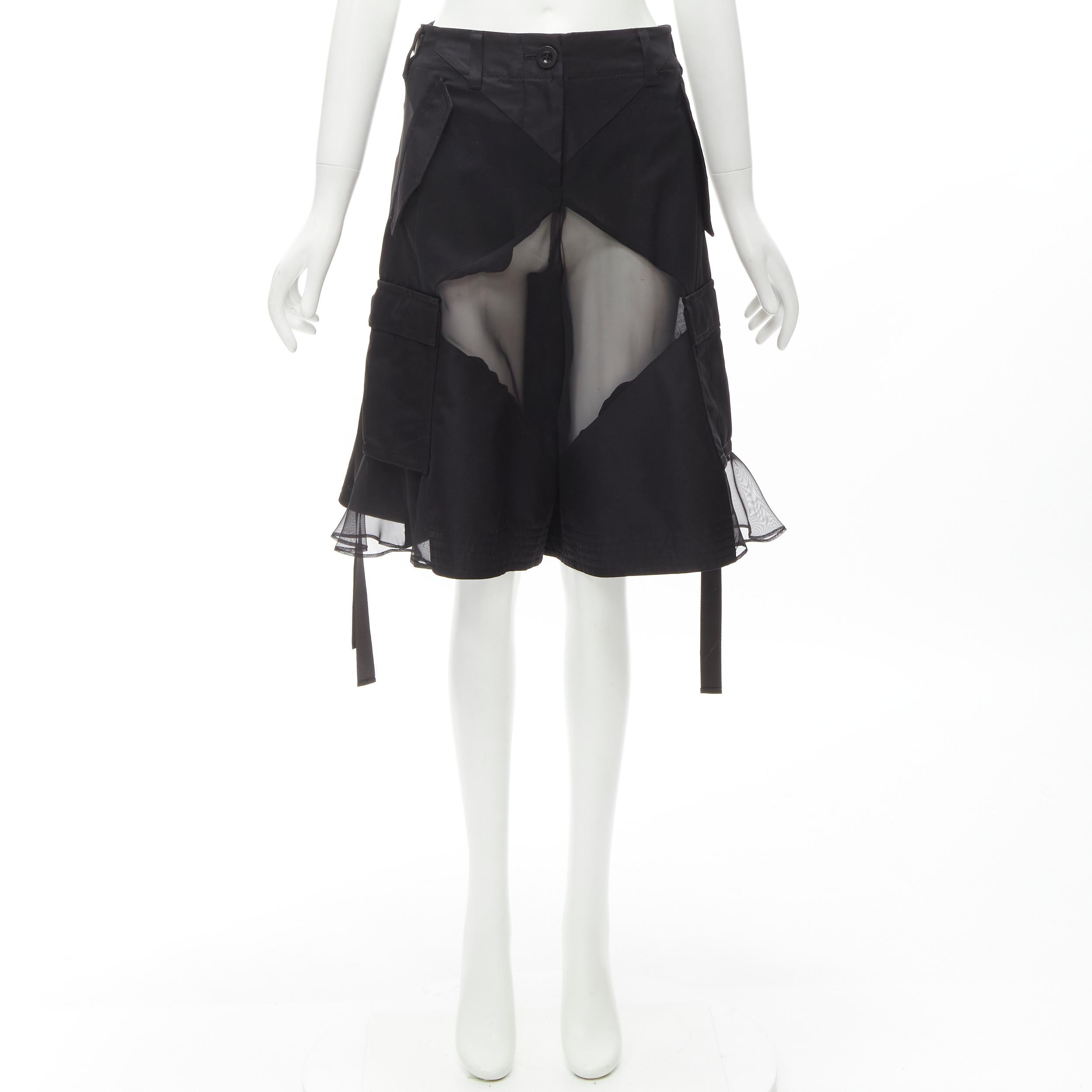 SACAI Chitose Abe black deconstructed sheer panel wide skirt flared shorts S 5