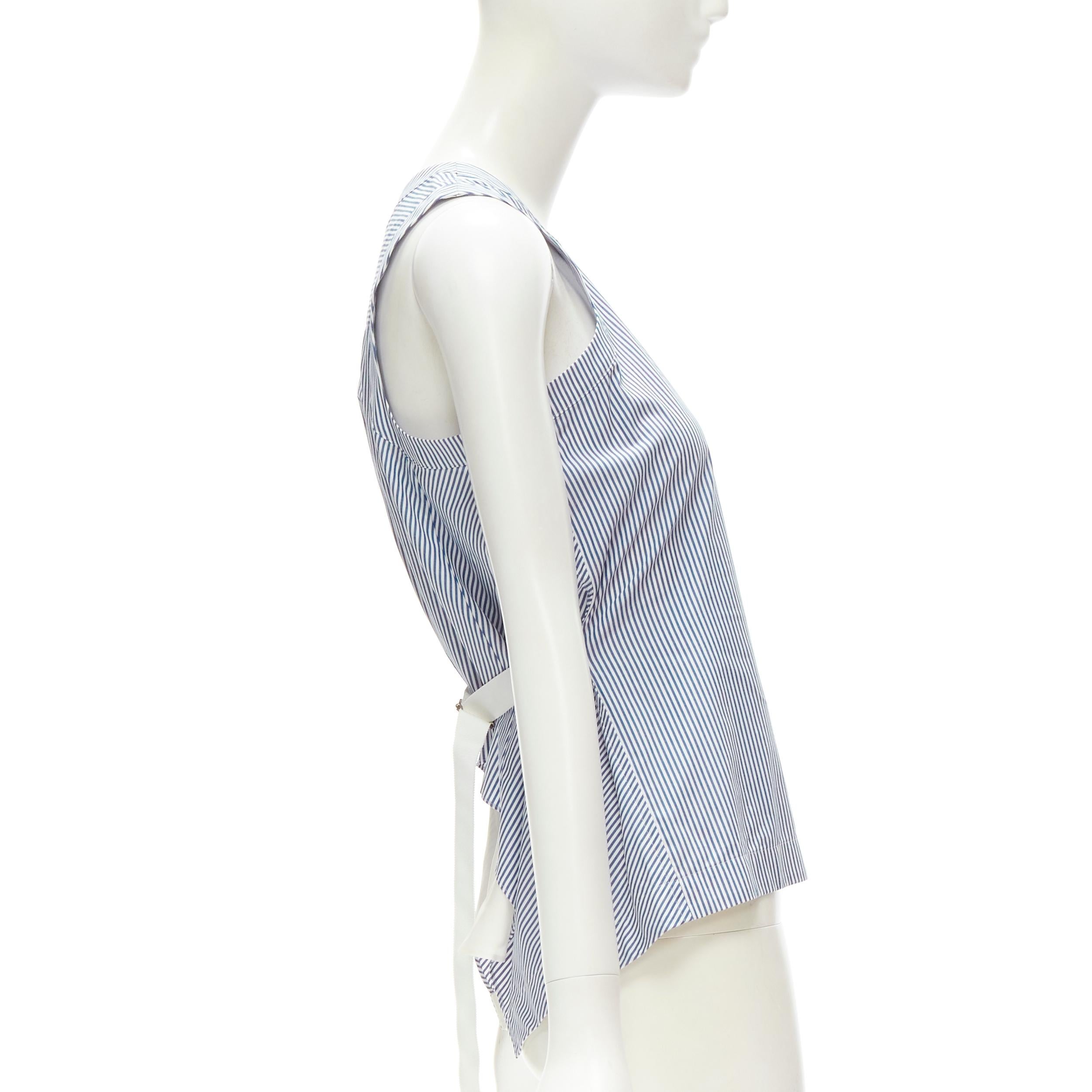 Gray SACAI Chitose Abe blue striped cotton grosgrain belted layered back tank top S For Sale