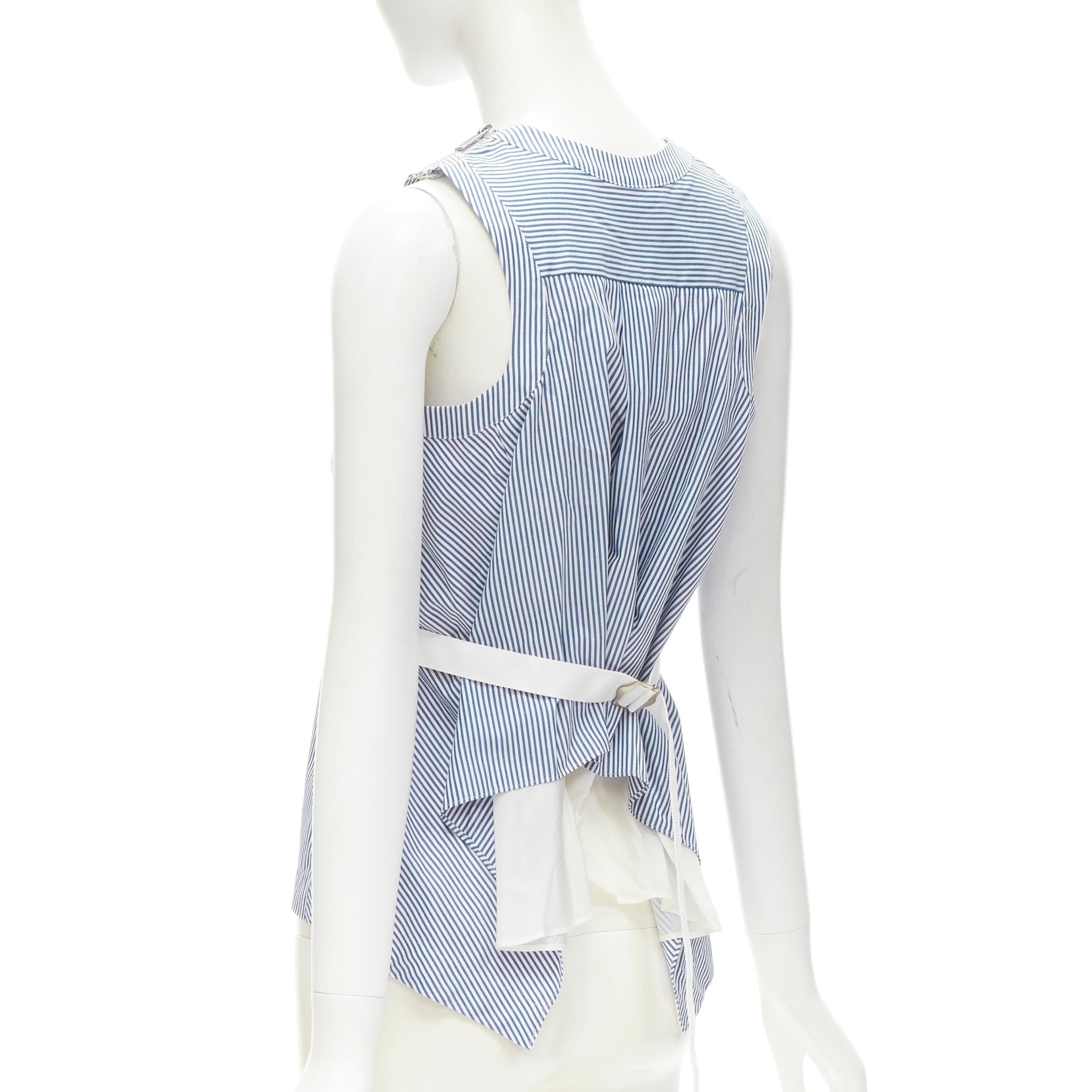 SACAI Chitose Abe blue striped cotton grosgrain belted layered back tank top S In Excellent Condition For Sale In Hong Kong, NT
