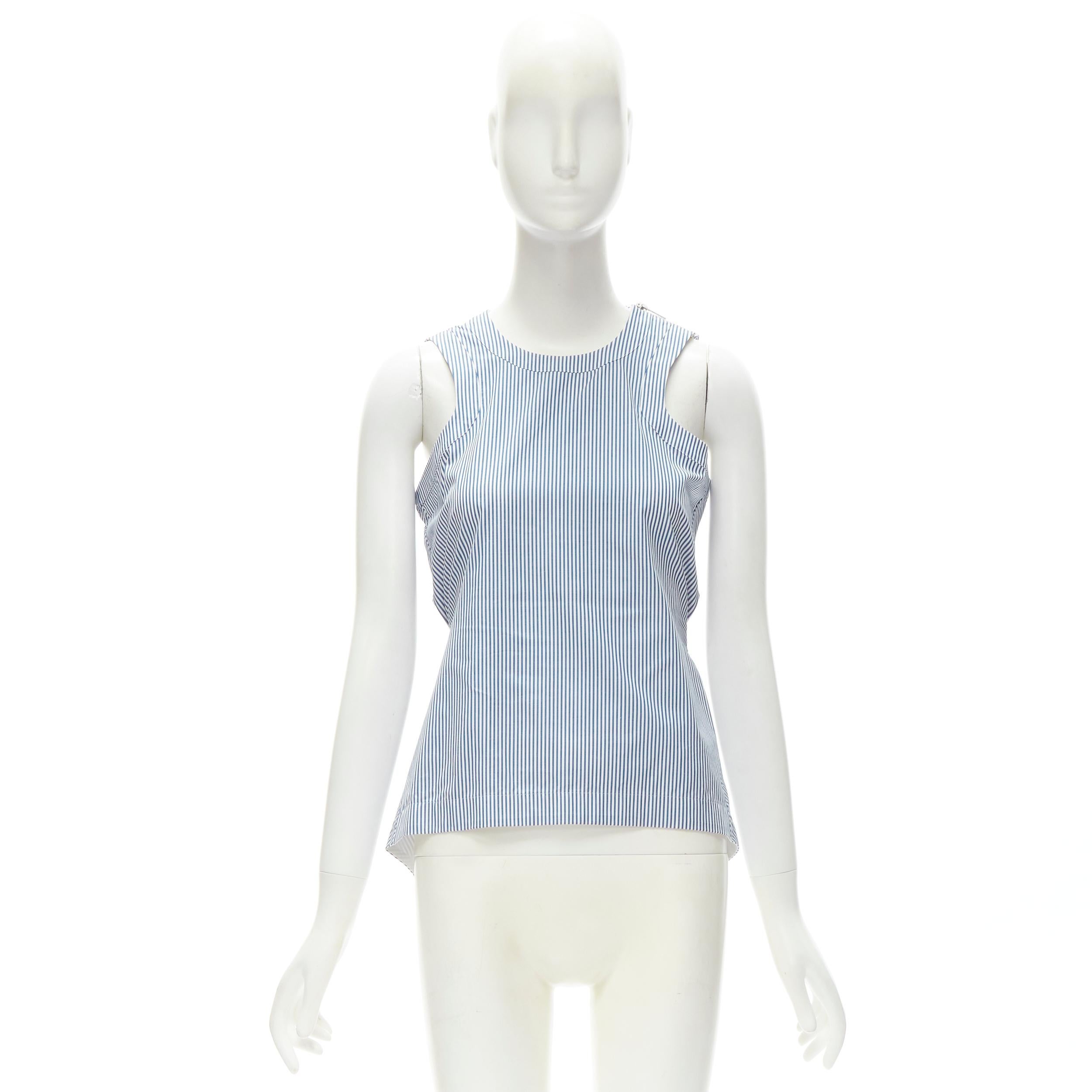 SACAI Chitose Abe blue striped cotton grosgrain belted layered back tank top S For Sale 1