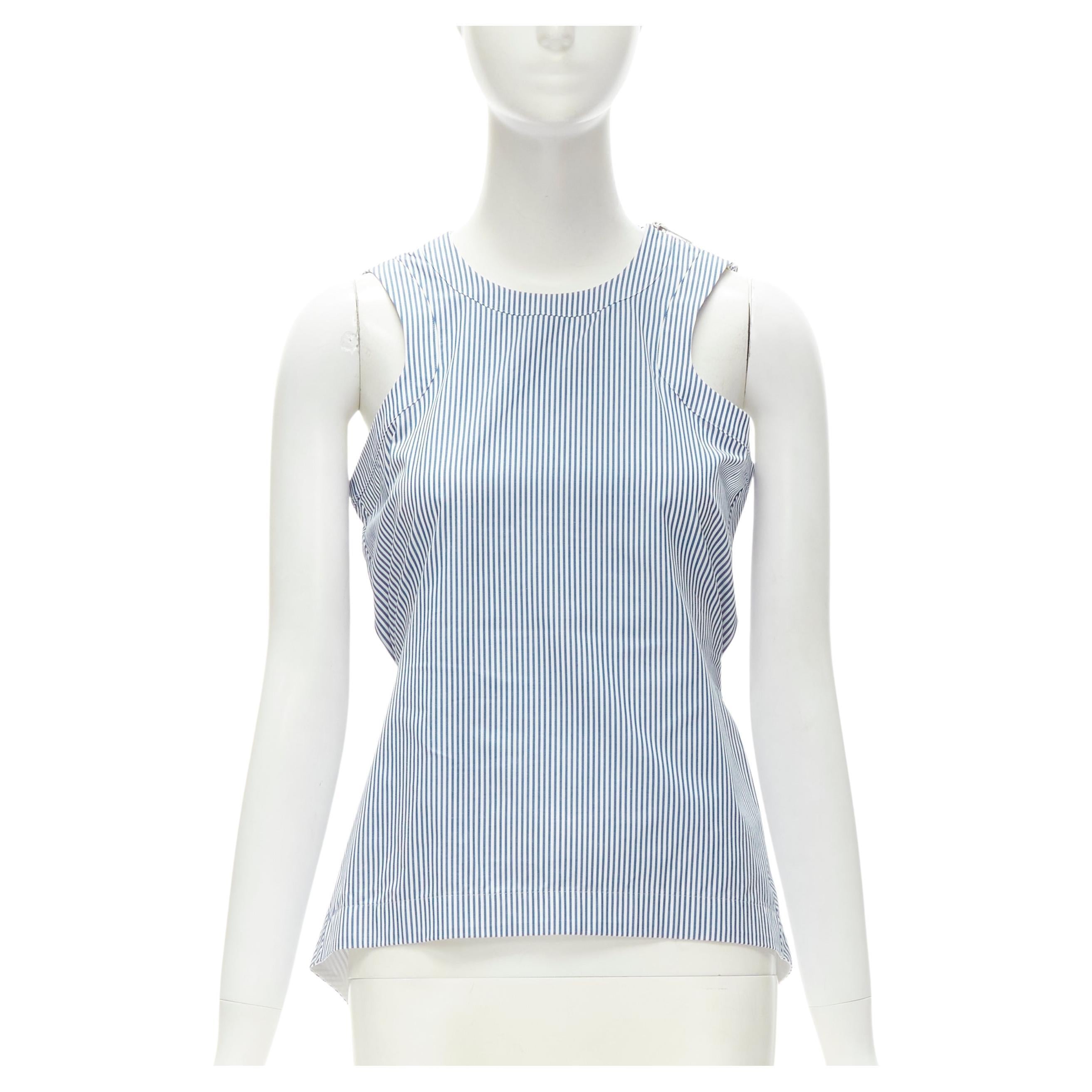 SACAI Chitose Abe blue striped cotton grosgrain belted layered back tank top S For Sale