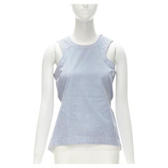 SACAI Chitose Abe - Canotta a righe blu in cotone gros grain con cintura sul retro S