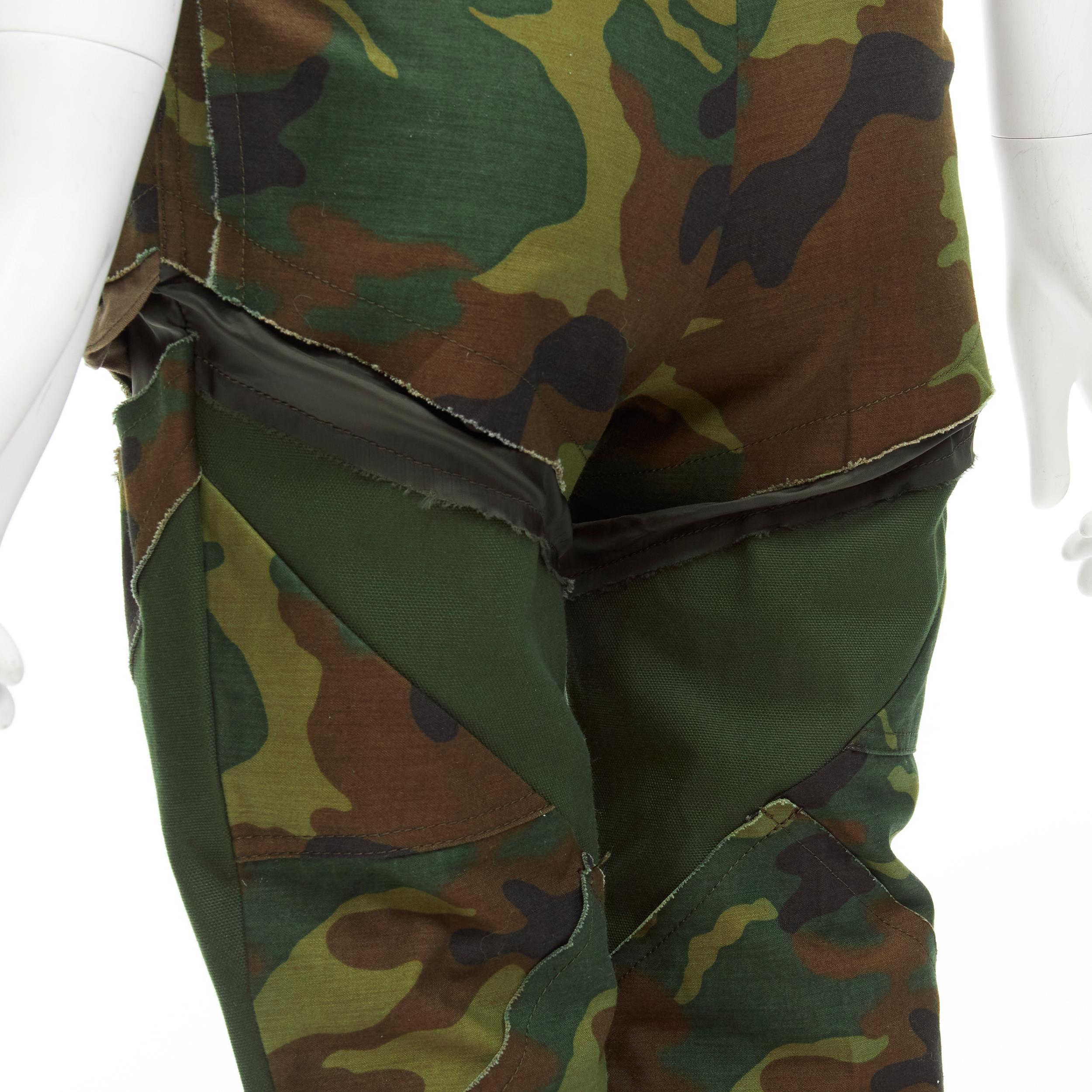 SACAI Chitose Abe green camouflage deconstructed patchwork flared hem pants S For Sale 2