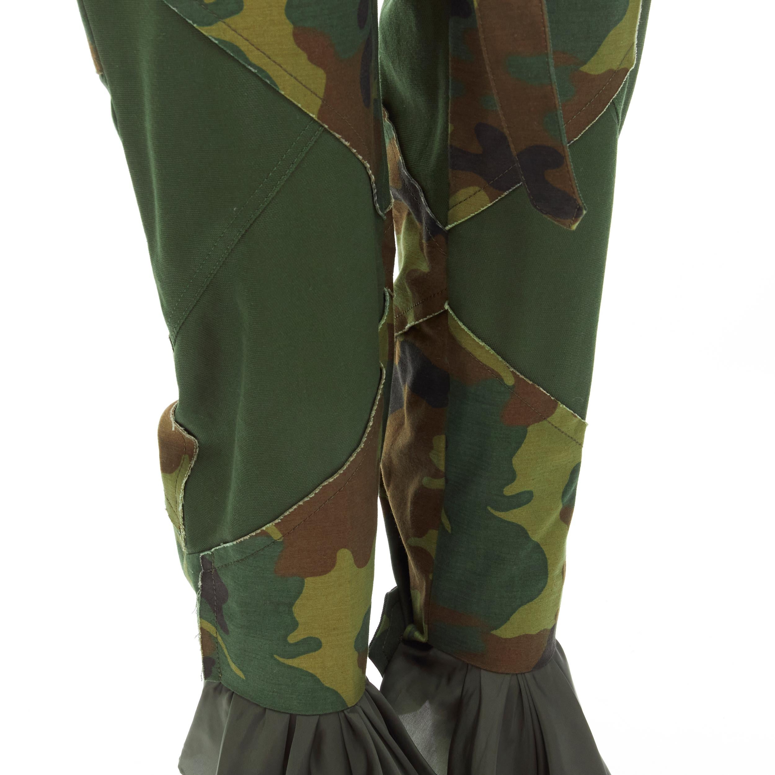 SACAI Chitose Abe green camouflage deconstructed patchwork flared hem pants S For Sale 3