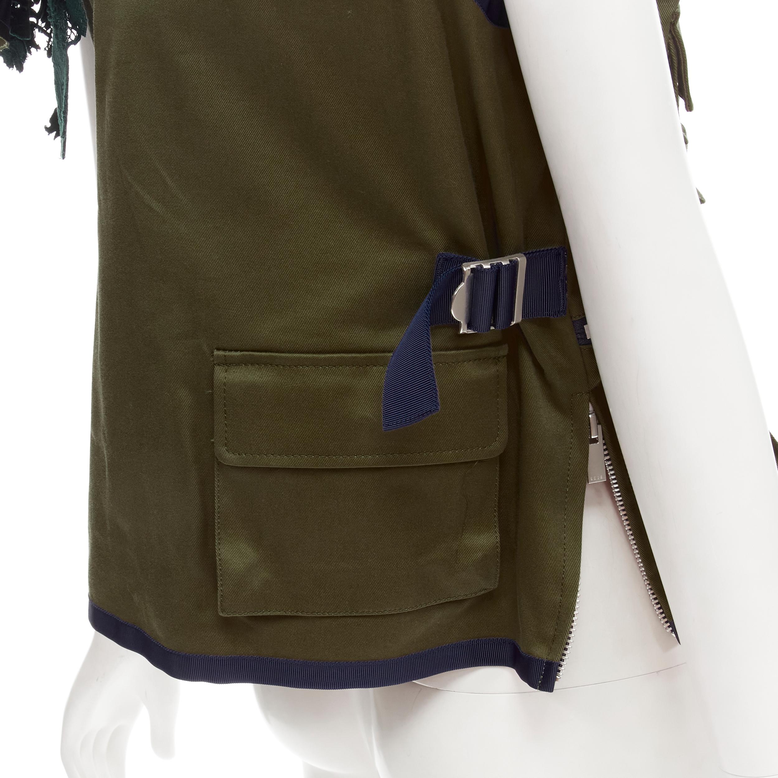 SACAI Chitose Abe green fisherman pocket ruffle lace trim vest jacket S 4