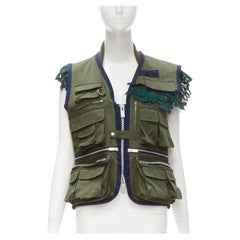 SACAI Chitose Abe green fisherman pocket ruffle lace trim vest jacket S