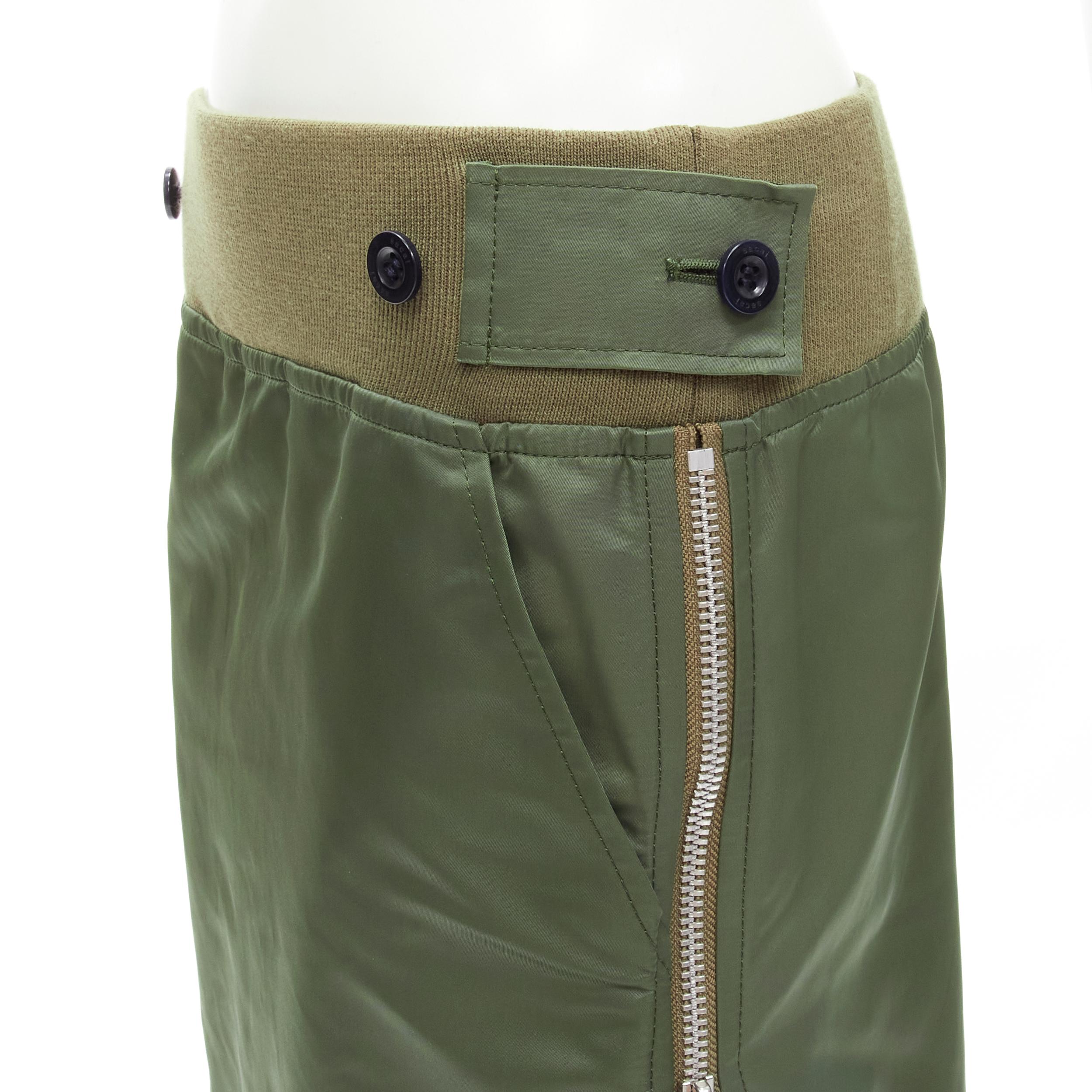 SACAI Chitose Abe green nylon deconstructed MA1 bomber flared skirt S For Sale 4