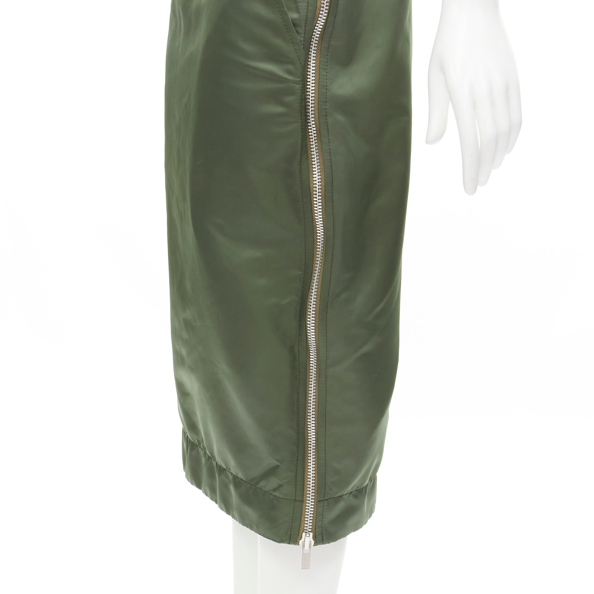 SACAI Chitose Abe green nylon deconstructed MA1 bomber flared skirt S For Sale 5