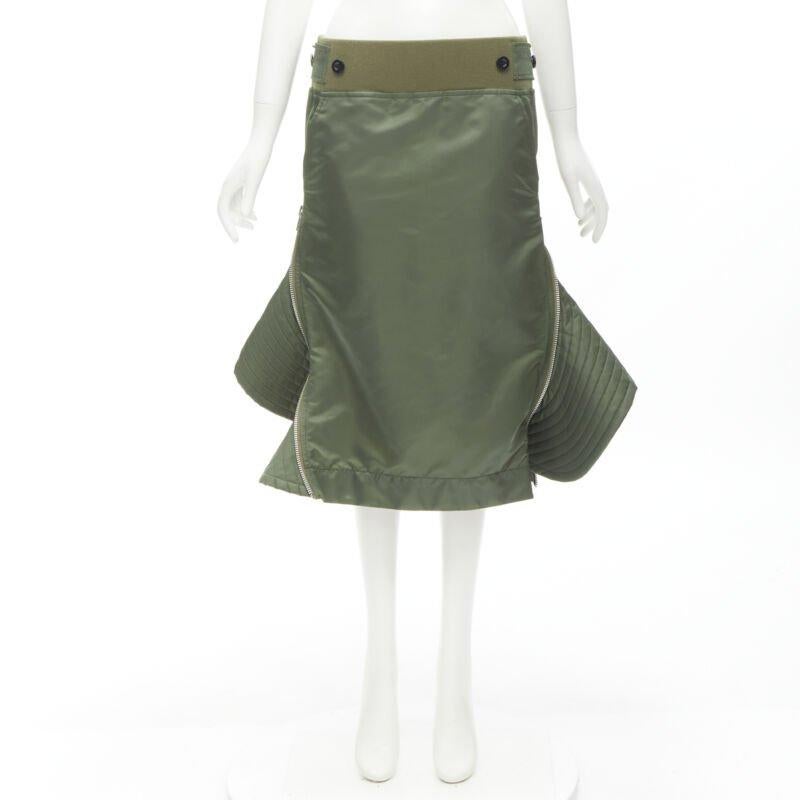 SACAI Chitose Abe green nylon deconstructed MA1 bomber flared skirt S 7