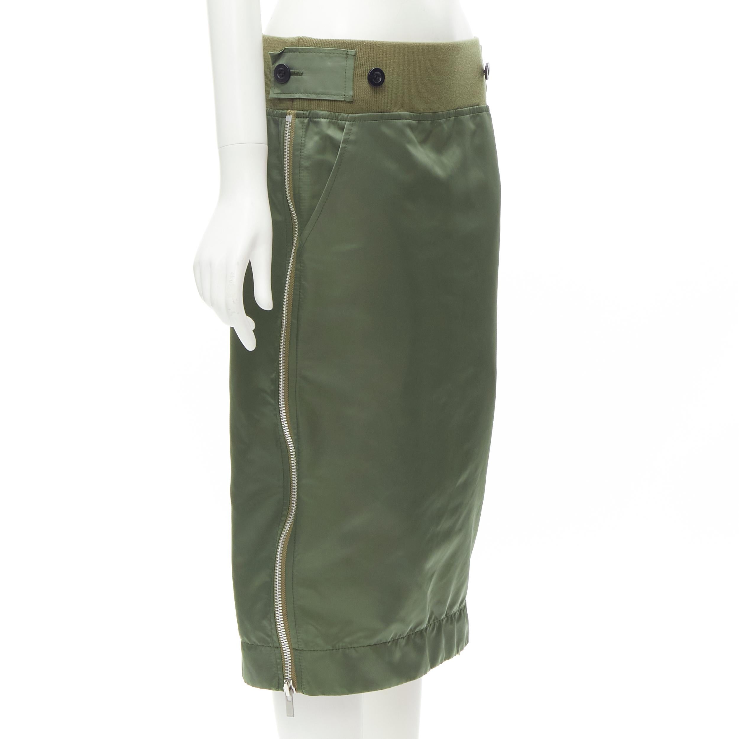 SACAI Chitose Abe green nylon deconstructed MA1 bomber flared skirt S In Excellent Condition For Sale In Hong Kong, NT