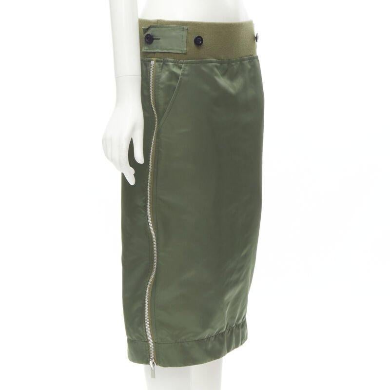 Women's SACAI Chitose Abe green nylon deconstructed MA1 bomber flared skirt S