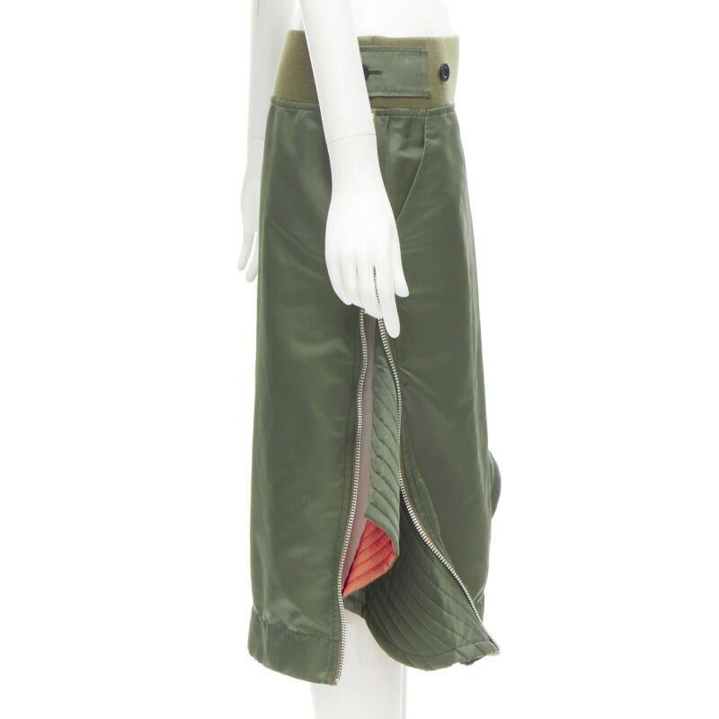 SACAI Chitose Abe green nylon deconstructed MA1 bomber flared skirt S 1