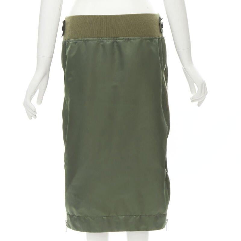 SACAI Chitose Abe green nylon deconstructed MA1 bomber flared skirt S 2
