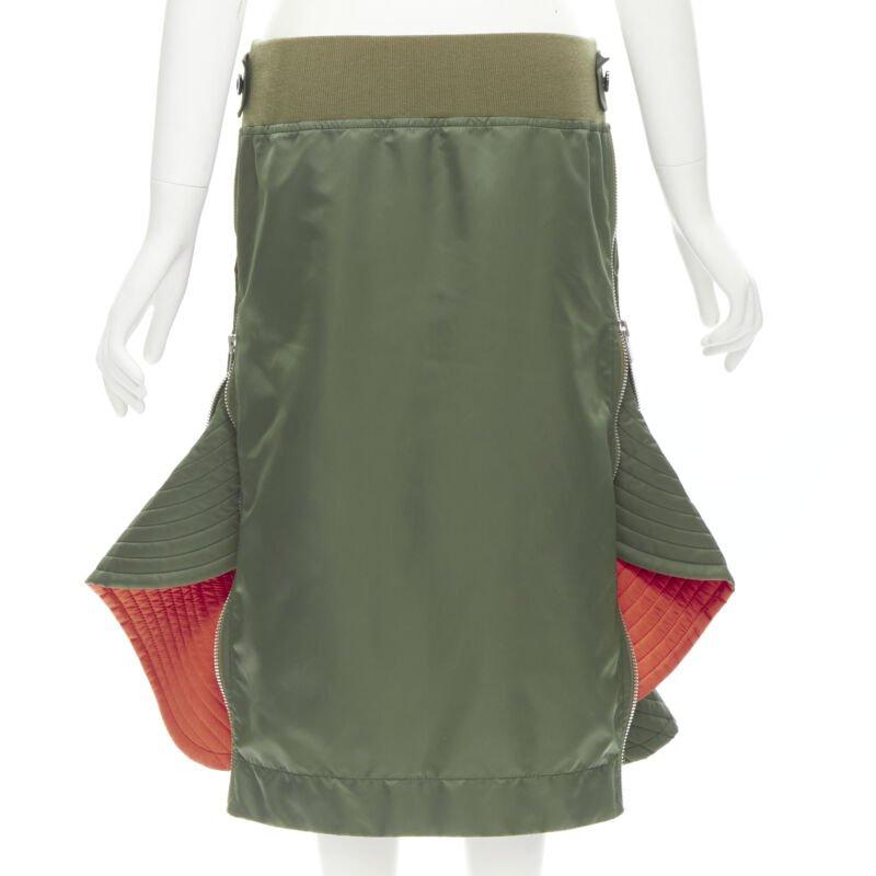 SACAI Chitose Abe green nylon deconstructed MA1 bomber flared skirt S 3