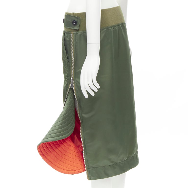 SACAI Chitose Abe green nylon deconstructed MA1 bomber flared skirt S ...