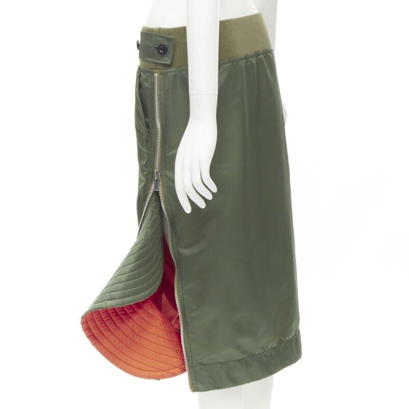 SACAI Chitose Abe green nylon deconstructed MA1 bomber flared skirt S 4