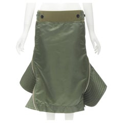 SACAI Chitose Abe green nylon deconstructed MA1 bomber flared skirt S