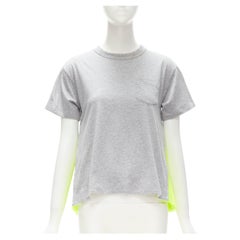 SACAI Chitose Abe grey cotton neon yellow pleated side tshirt S