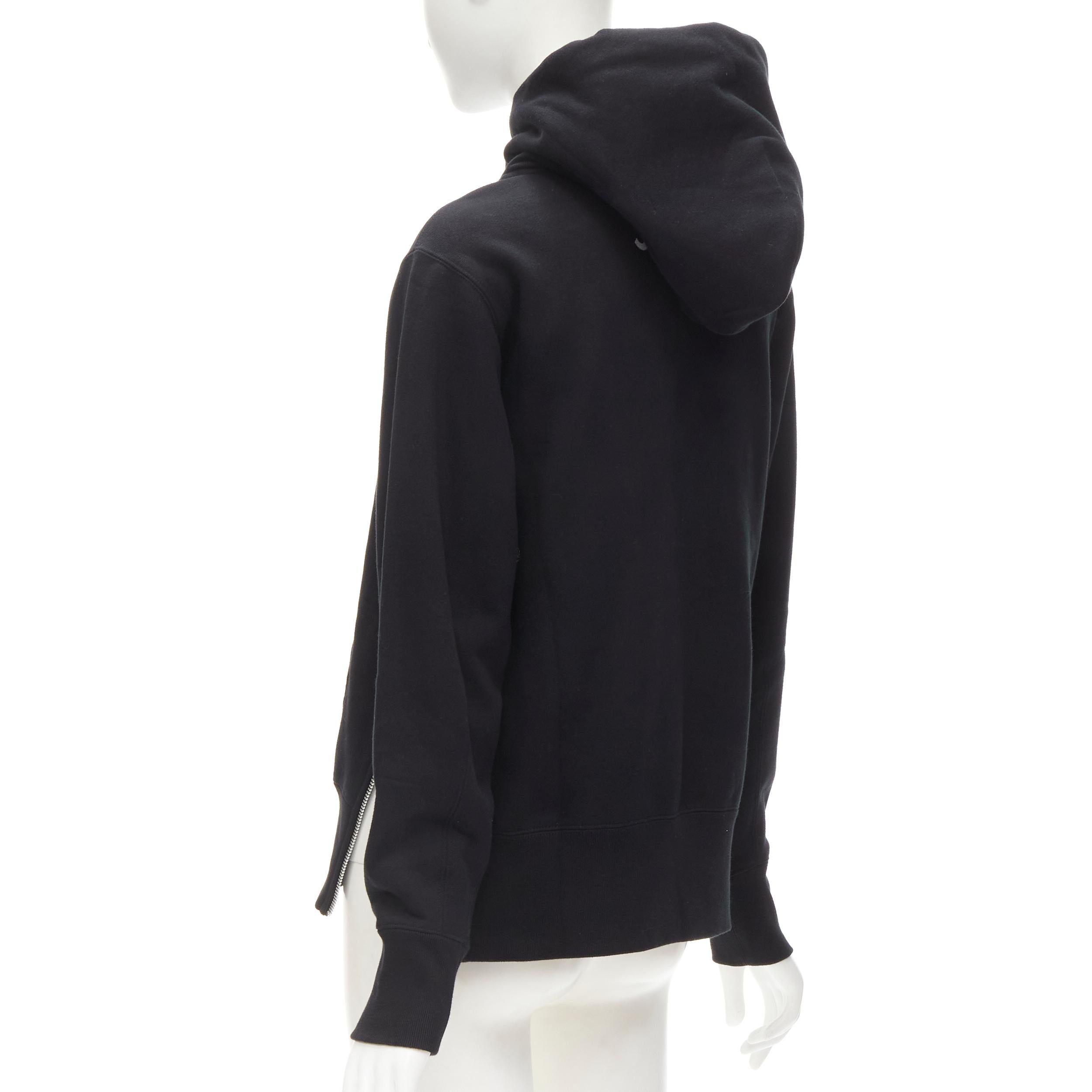 Black SACAI Chitose Abe Spring/Winter logo print black side zip hoodie S